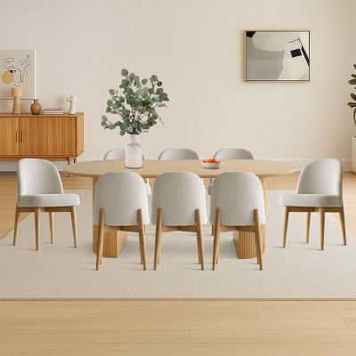 9-Piece Oval Dining Table Set, 79'' Pedestal Table with 8 Upholstered Linen Fabric Chairs, Modern Dining Room Furniture for 8-Maison Boucle