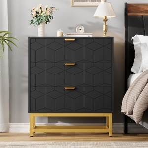 Acekool 3 Drawer Dresser, Modern Chest with Gold Metal Legs, Carved Panel Storage Cabinet Organizer for Bedroom Living Room Hallway - 1 of 4