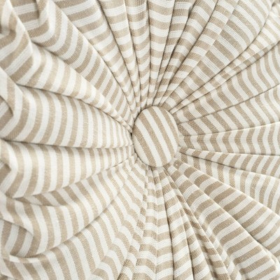Neutral Ticking Stripe Round Pleated Throw Pillow, 14"