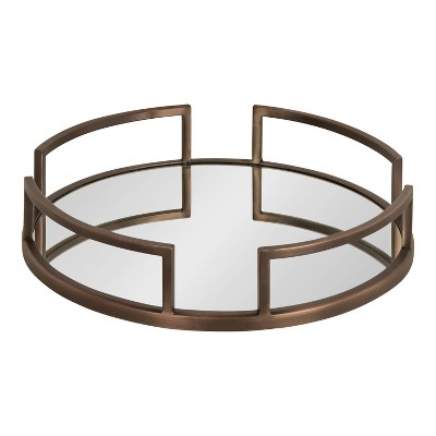 Bronze Round Mirrored Glass Decorative Tray, 16 Inch