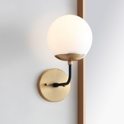 Contemporary 8'' Black and Gold Direct Wired Sconce with White Glass Globe