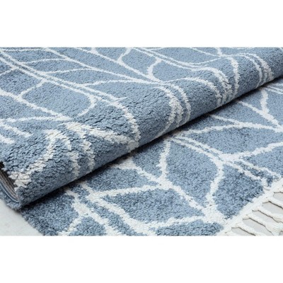 Sky Vine Blue Geometric Braided Area Rug with Tassels
