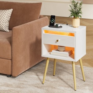 Pinmoco LED Nightstand with Charging Station, Modern Bedside Table with Drawer - 1 of 4