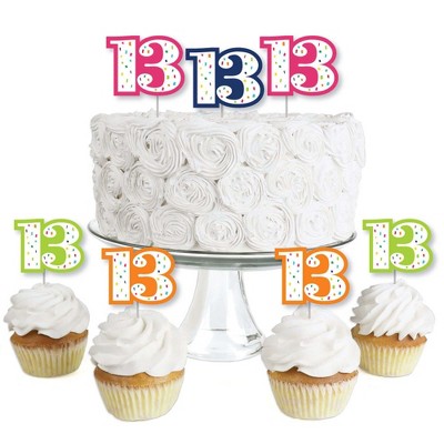 Big Dot of Happiness 13th Birthday - Cheerful Happy Birthday - Dessert Cupcake Toppers - Colorful Thirteenth Birthday Clear Treat Picks - Set of 24