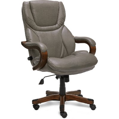 Gray Bonded Leather Executive Swivel Office Chair with Fixed Arms