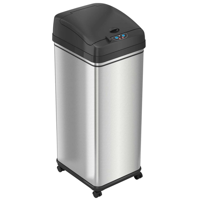 iTouchless Rolling Sensor Kitchen Trash Can with Wheels and AbsorbX Odor Filter 13 Gallon Silver Stainless Steel, 1 of 9