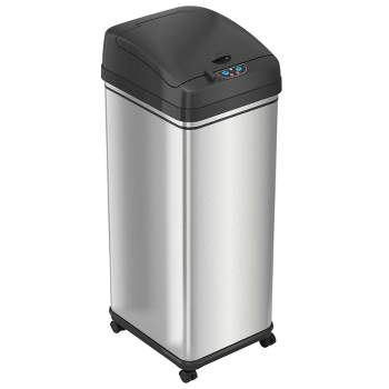iTouchless Rolling Sensor Kitchen Trash Can with Wheels and AbsorbX Odor Filter 13 Gallon Silver Stainless Steel