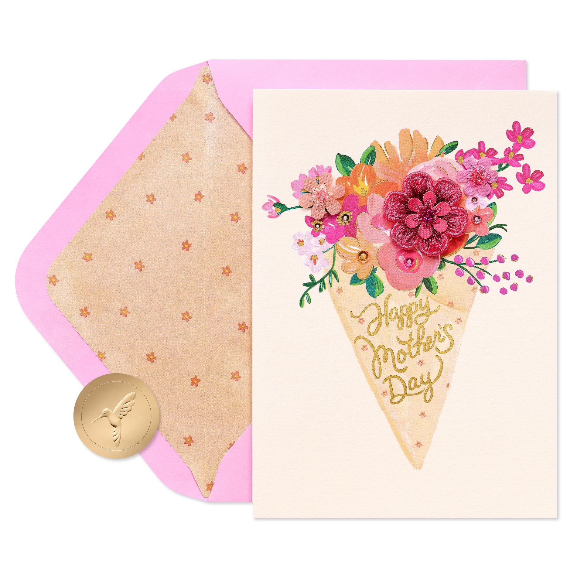 PAPYRUS Floral Mother's Day Card for Mom, A Bouquet of Wishes, Includes Premium Lined Envelope and Hummingbird Seal