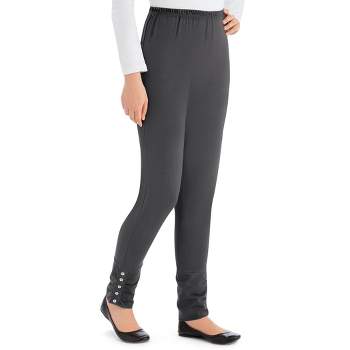 Collections Etc Cinched Ankle Leggings with Button Accents and Elastic Waistband, 30" L Inseam, Made of Cotton and Spandex
