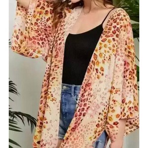 Women's Open Front Leopard Print Duster Plus - ADORA - 1 of 3