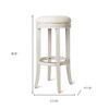 HomeRoots 31" Bone and Antiqued White Fabric and Solid Wood Backless Bar Height Swivel Bar Chair - 3 of 4