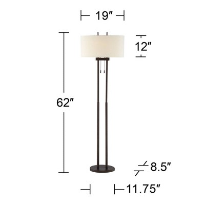 Modern Bronze Twin Pole Floor Lamp with Off-White Shade