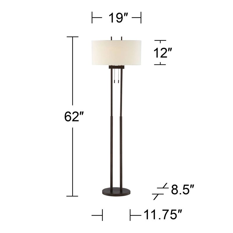 Franklin Iron Works Roscoe Modern 62" Tall Standing Floor Lamps Set of 2 Lights Twin Pole Pull Chain Brown Roman Bronze Finish Living Room Bedroom, 4 of 10