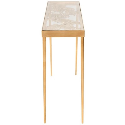 Ethereal Gold Leaf Palm Leaf Rectangular Glass Console Table