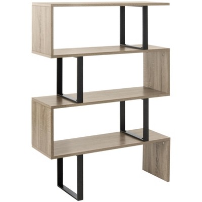 Louise 35'' Oak and Black Iron Mid-Century Geometric Bookcase