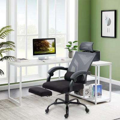 Ergonomic Headrest Desk Chair,Mesh Home Office Swivel Task Chair,Reclining Desk Chair w/ High Back, Armrest,Foot Rest, Adjustable Lumbar Support