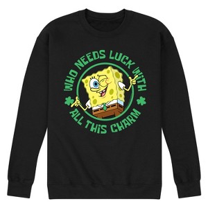 Men's - SpongeBob Squarepants - Who Needs Luck With This Charm Graphic Fleece Sweatshirt - 1 of 4