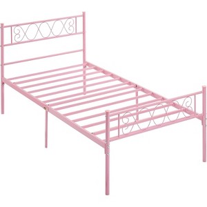 Bed Frame with Headboard and Footboard Featuring Iron Heart Design, Platform Bed for Boys and Girls, No Box Spring Needed, Easy Assembly - 1 of 4