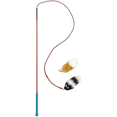 Outward Hound Tail Teaser Interactive Dog Wand Toy with Squeaky Plush Teaser and Crinkle Sounds for Active Play, Multicolored