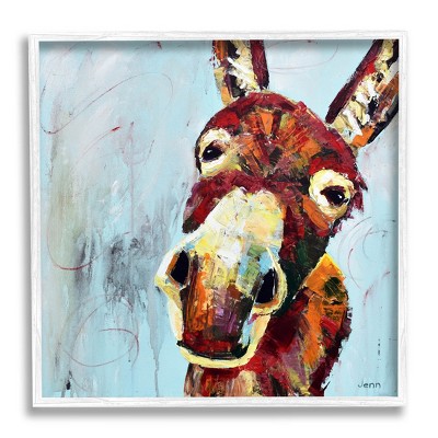 Stupell Industries Donkey Face Blue Background Framed Giclee Art