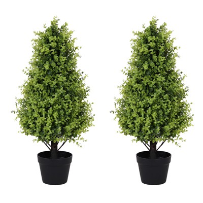 COWLOWN 30 Inch Artificial Topiary Trees, Set of 2 - 2.5FT Faux Boxwood, UV Resistant Evergreen Shrubs for Outdoor Planters, Front Porch & Patio Decor