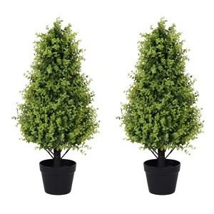 COWLOWN 30 Inch Artificial Topiary Trees, Set of 2 - 2.5FT Faux Boxwood, UV Resistant Evergreen Shrubs for Outdoor Planters, Front Porch & Patio Decor - 1 of 4