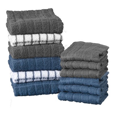 John Ritzenthaler Co. Ritz Variety 12-Pack Checked and Solid Kitchen Towel and Dish Cloth Set