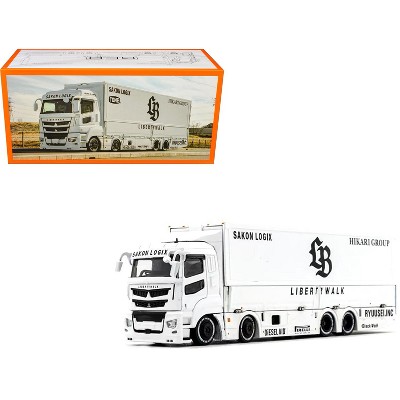 Mitsubishi Fuso Super Great Transporter RHD "Liberty Walk LB-Trucks" White with Graphics 1/64 Diecast Model by GCD