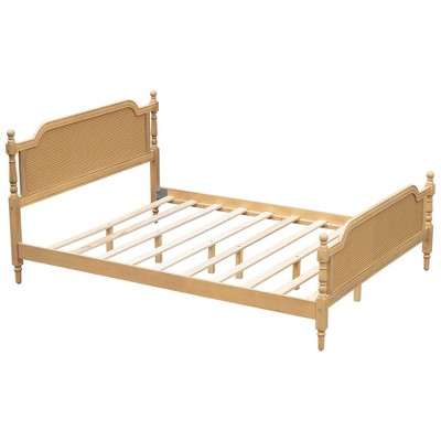 NicBex Queen/King Size Rattan Bed Frame with Headboard and Footboard for Adults,Boys,Girls
