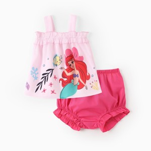 Disney Princess Baby 2pcs Ariel/Cinderella Floral Ruffled Smocked Sleeveless Top And Bloomer Shorts Outfit Set - 1 of 4