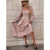 Women's Dress Square Neck Smocked Floral Print Long Sleeve Midi Dress - 4 of 4