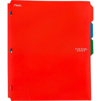 Five Star 3pk 2-Pocket File Dividers Red: Polypropylene Binder Dividers with Pockets, Filing Accessories, 11.5" x 10"