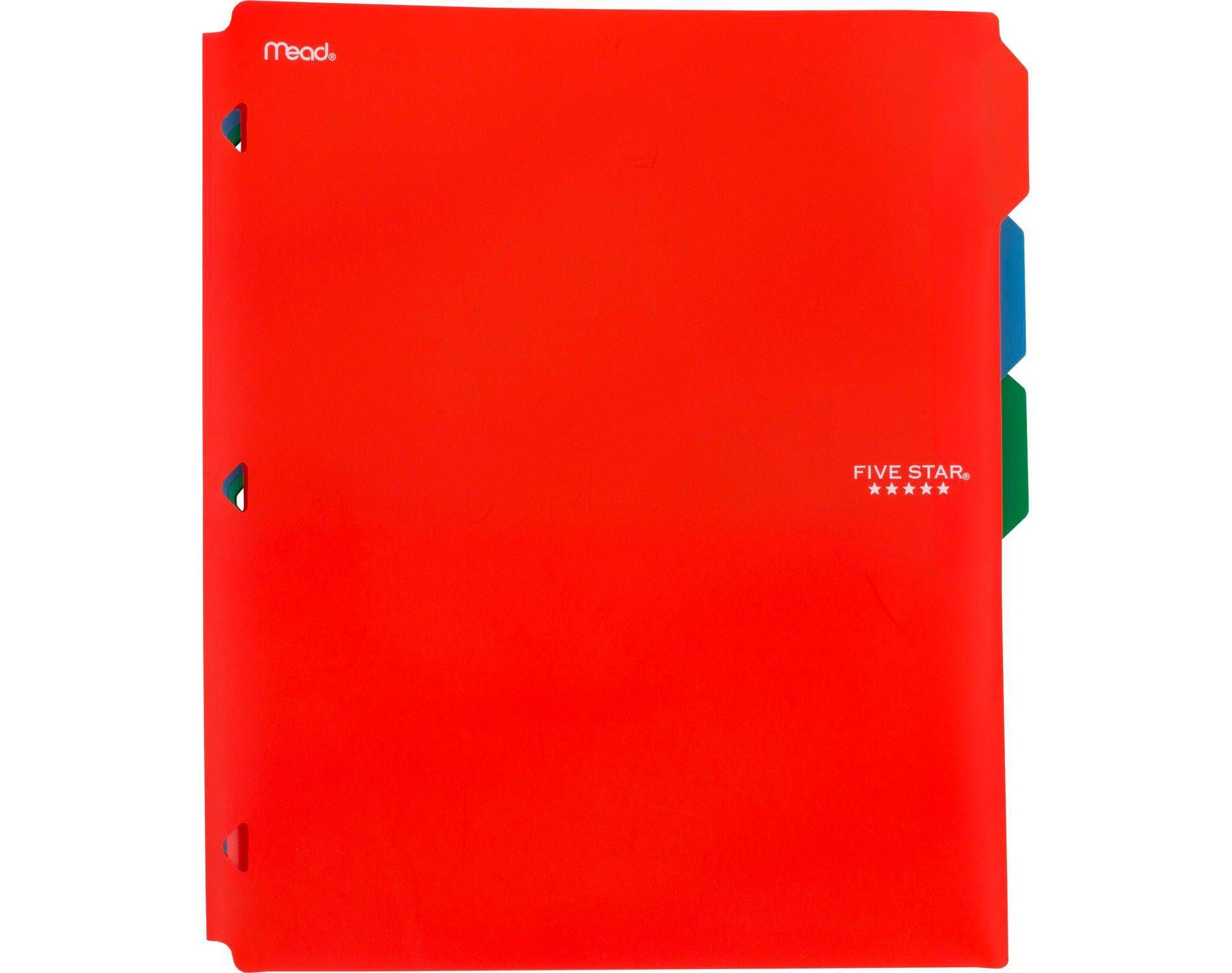 Five Star 3pk 2-Pocket File Dividers Red: Polypropylene Binder Dividers with Pockets, Filing Accessories, 11.5" x 10"