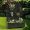 PexFix 72" x 47" Tall Wrought Iron Garden Arched Trellis with Planter Box Black Outdoor Plant Support for Climbing Flowers Vines Patio Yard Decor - 2 of 4