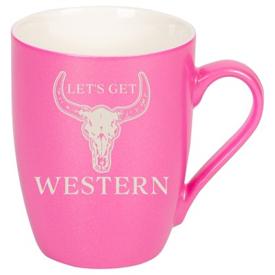 100 North Bull Skull 10 Ounce Pink Metallic Finish, Comfortably Fits Your Hands, New Bone China Coffee Tea Cup Mug, Let's Get Western
