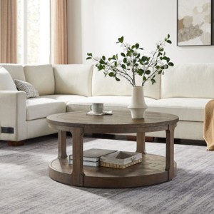 Modern 40" Round Coffee Table with Concealed Wheels, 2-Tier Center Table for Living Room, Office, or Apartment – The Pop Home - 1 of 4