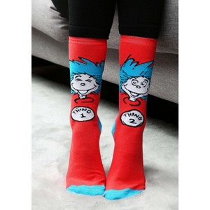 HalloweenCostumes.com One Size Fits Most  Dr. Seuss Thing 1 & Thing 2 Costume Crew Socks for Adults., Red/White/Blue - 1 of 3