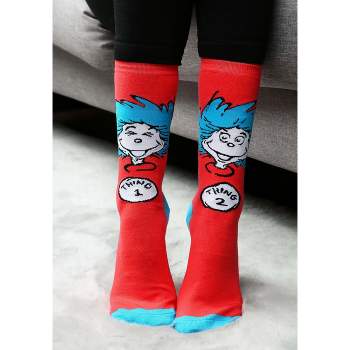 HalloweenCostumes.com One Size Fits Most  Dr. Seuss Thing 1 & Thing 2 Costume Crew Socks for Adults., Red/White/Blue