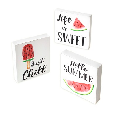 Lakeside Wooden Watermelon Wall Signs - Summer Farmhouse Accents - Set of 3