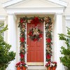 24" Christmas Wreath for Front Door, Prelit Christmas Wreath with Lights, Red Gold Ball Ornaments, Pine Cones &Bow for Fireplace Home Holiday Decor - 2 of 4