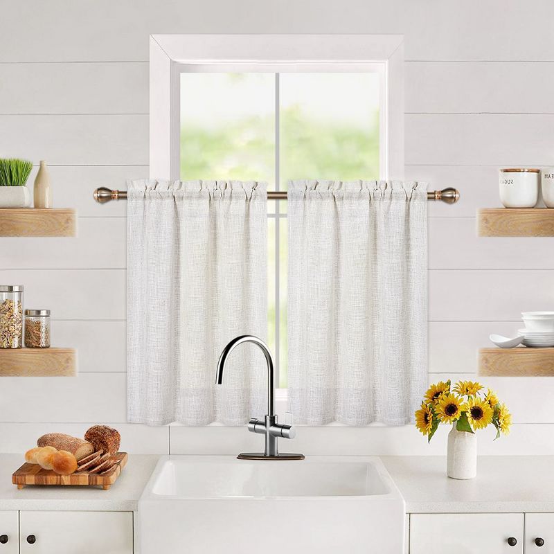 Linen Blend Short Kitchen Curtains for Small  Windows, 1 of 7