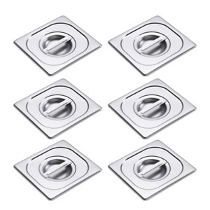BIRDROCK HOME Stainless Steel Steam Table Pan Lids, 24 Gauge Steel, Fits 1/6-Size Hotel Pans, Perfect for Meal Prep, Cooking & Food Storage (6 Pack) - 1 of 4