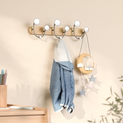 Natural Wood and Nickel 9-Hook Wall Mounted Coat Rack