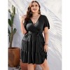 Garvee Plus Size V Neck Wrap Dress for Women High Waisted Short Sleeves Summer Casual Midi Dress with Belt - 2 of 4