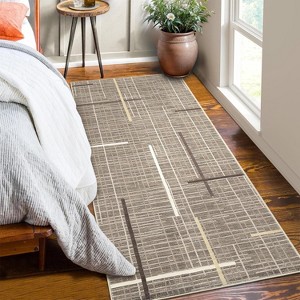 Washable Thin Indoor Rug, Modern Interwoven Lines, Low Pile, Stain-Resistant, Non-Slip for Living Room, Bedroom, Kitchen - 1 of 4
