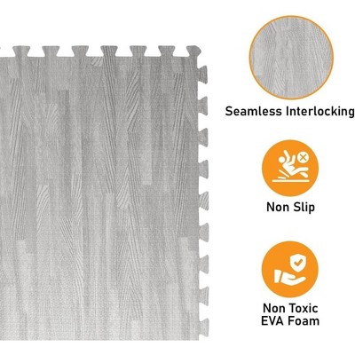 Gray Wood Grain Interlocking Foam Floor Tiles, 24x24 inches