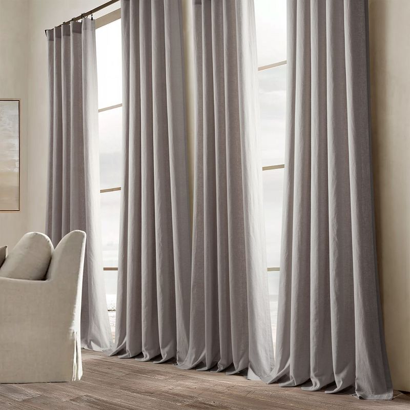 Home Boutique Belgian Flax Prewashed Linen Rich Cotton Blend Window Curtain Panel Single Gray 50x96, 1 of 2