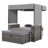 Outdoor Daybed with Canopy, 57'' Chaise Lounge Chair with Waist Pillow & Adjustable Backrest, Pool Sunbathing Recliners for Patio Porch Backyard - 4 of 4