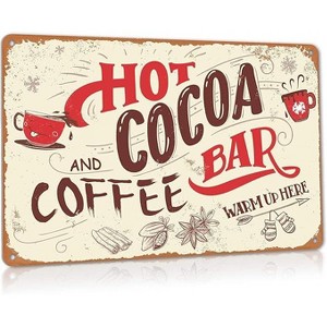 Lomsoe Hot Cocoa Bar Sign Vintage Christmas Coffee Station Wall Decor Metal Signs Home Kitchen Decorations Aluminum 8" x 12" Christmas Gift - 1 of 1