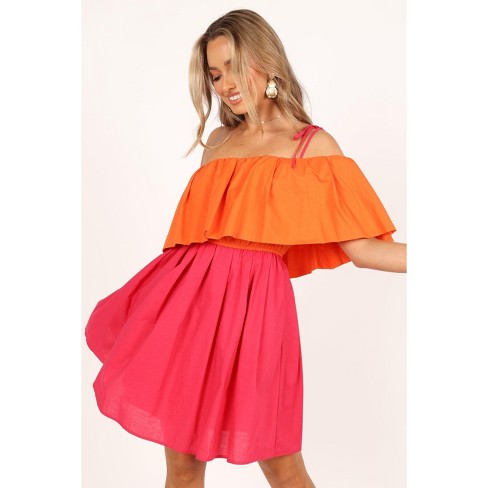 Never Fully Dressed color block mini dress in red and pink